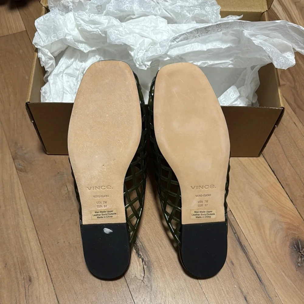 Vince Olive Green Woven Slide Loafers